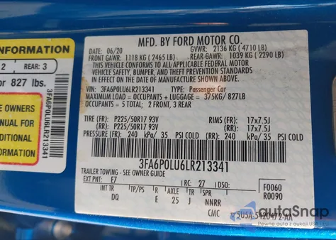 2020 Ford Fusion Hybrid Se from USA, damaged, VIN 3FA6P0LU6LR213341